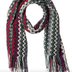 New with Tags Missoni Wool Blend Green Multicolor zigzag fringe scarf